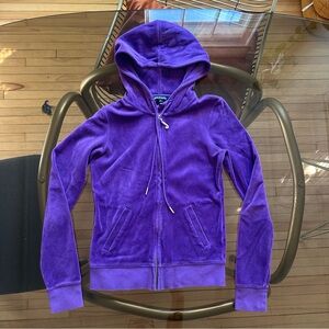 Juicy Couture J BLING Velvet Zip Up Hoodie In Deep Orchid Pockets drawstring